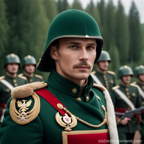 a heroic russian military man in a ceremonial tunic with orders and a ...