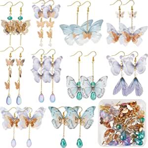 SUNNYCLUE 1 Box DIY 10 Pairs Butterfly Wing Dangle Earring Making