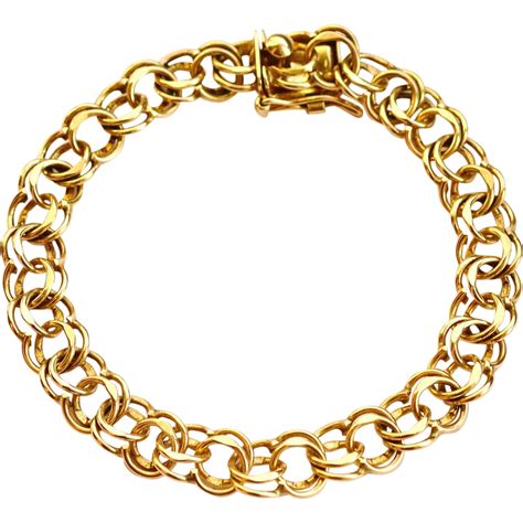 Beautiful K Gold Double Link Starter Charm Bracelet By American