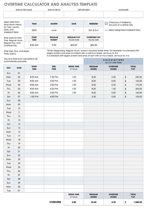 Excel Overtime Spreadsheet Template ~ Excel Templates