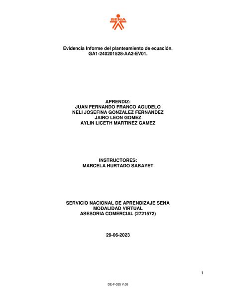 Evidencia Informe del planteamiento de ecuación GA1 2402015 28 AA2