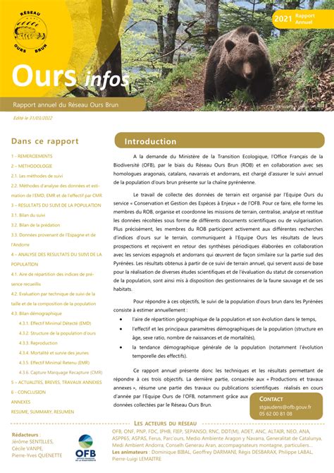 Pdf Rapport Annuel Du R Seau Ours Brun Ours