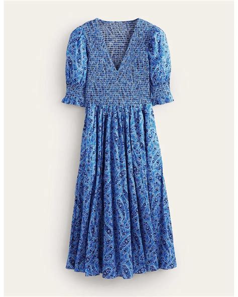 Boden Smocked Bodice Midi Dress Nebulas Blue Lyst