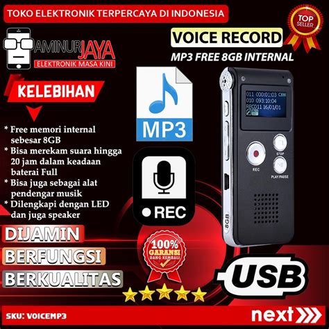 Jual Perekam Suara Usb Digital Voice Recorder 8gb Suport Audio Mp3 Player Alat Perekam Suara