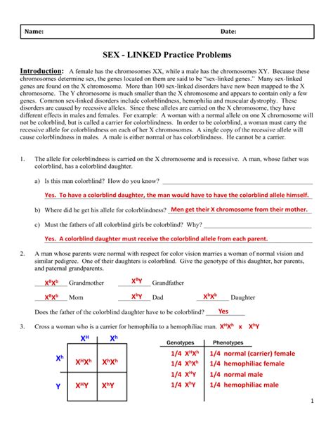 Sex Linked Inheritance Practice Colorblindness Hemophilia