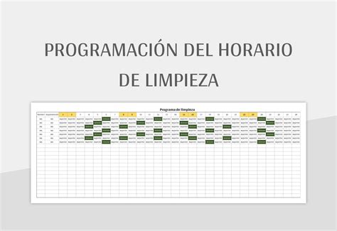 Plantilla De Formato Excel Programaci N Del Horario De Limpieza Y Hoja