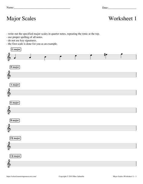 Major Scales (Worksheet 1) Sheet music for Piano (Solo) Easy ...