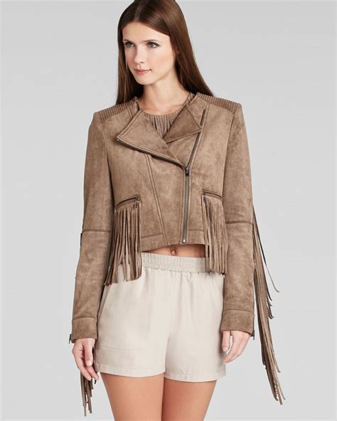 BCBGMAXAZRIA Bcbg Max Azria Jacket Brylee Fringe Faux Suede In Brown Lyst