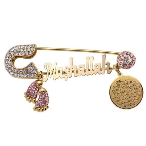 Mashallah Pin Pink And Gold With Crystals Pink Brooch Brooch Pin Pink