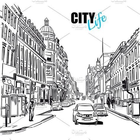 City Street Scene Drawing