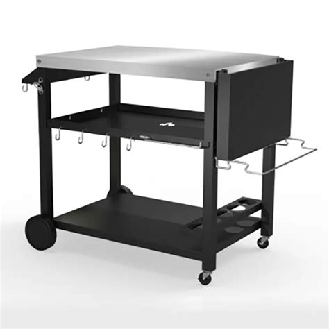 Pizza Oven Trolley Bbq Grill Stand Double Shelf Outdoor Worktable Foldable Shelf With 2 Wheels