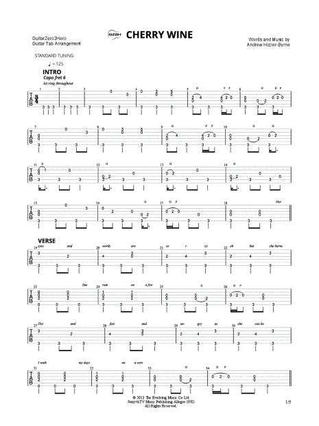 Guitarzero2hero Cherry Wine Guitar Tab In G Major Download And Print