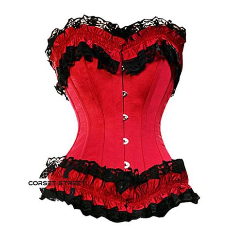 Red Satin With Net Frill Gothic Overbust Corset Rebelsmarket