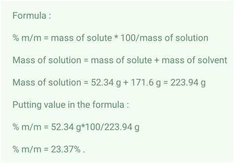 Solved Calculate The Mass Percent M M Of A Solution Prepared By