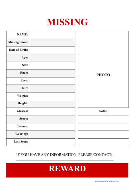 Missing Person Poster Template With Reward Download Printable Pdf Templateroller