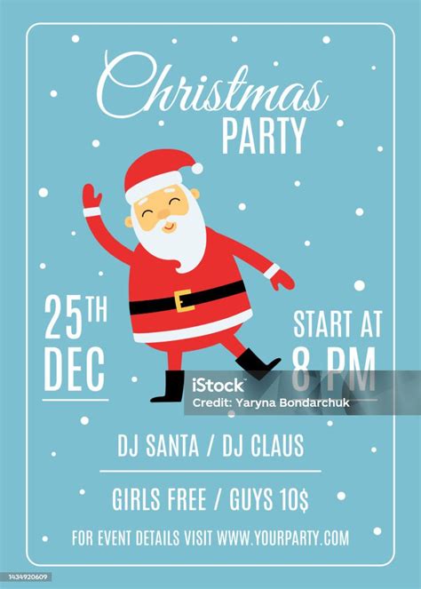 Invitation Poster For Christmas Party With Cute Santa Claus Stock