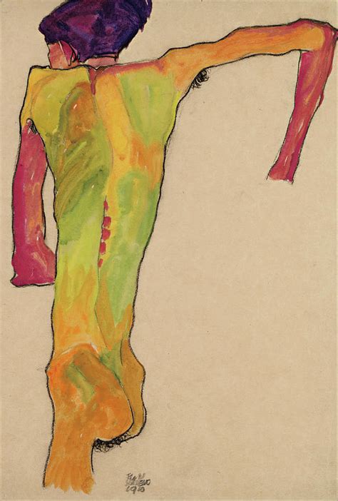 Male Nude Propping Himself Up Painting By Egon Schiele Fine Art America