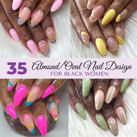 Artistic Oval Almond Shaped Nail Designs On Black Women Coils And