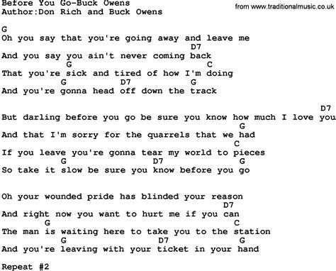 Country Musicbefore You Go Buck Owens Lyrics And Chords