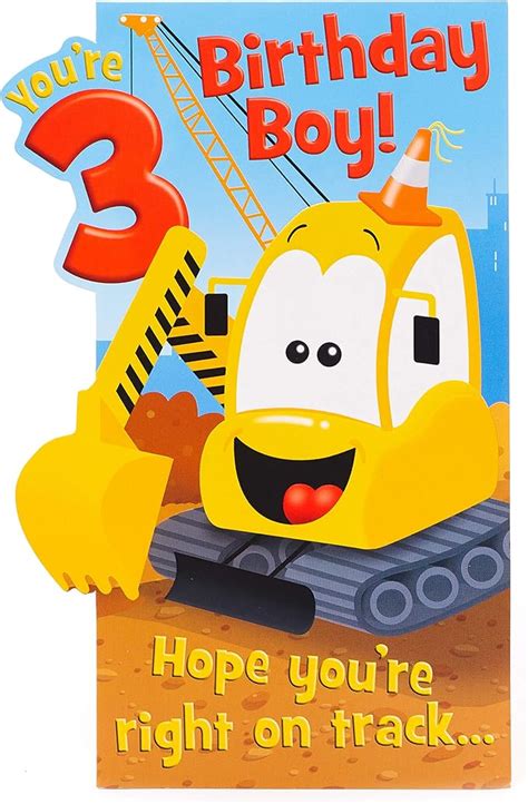 3rd Birthday Card Birthday Card For 3 Year Old Boy Fun Digger