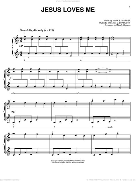 Warner Jesus Loves Me Sheet Music For Piano Solo [pdf]