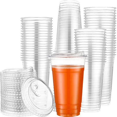 Nuogo Pack Clear Plastic Cups With Strawless Snap Lids Pet