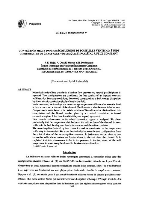 PDF Convection mixte dans un écoulement de poiseuille vertical Étude