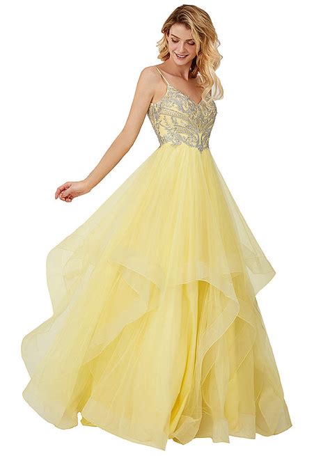 Yellow Prom Dress Ball Gown Sleeveless Dress Lace Feminine Sunny Azazie Blog