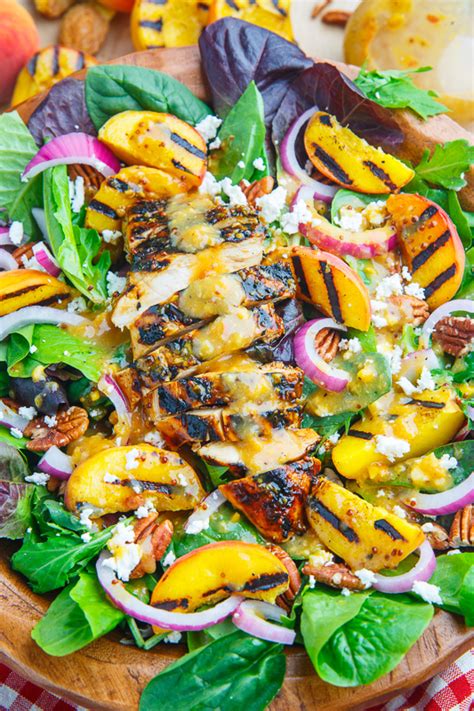 Grilled Peach And Honey Dijon Chicken Salad With Goat Cheese And Pecans Closet Cooking