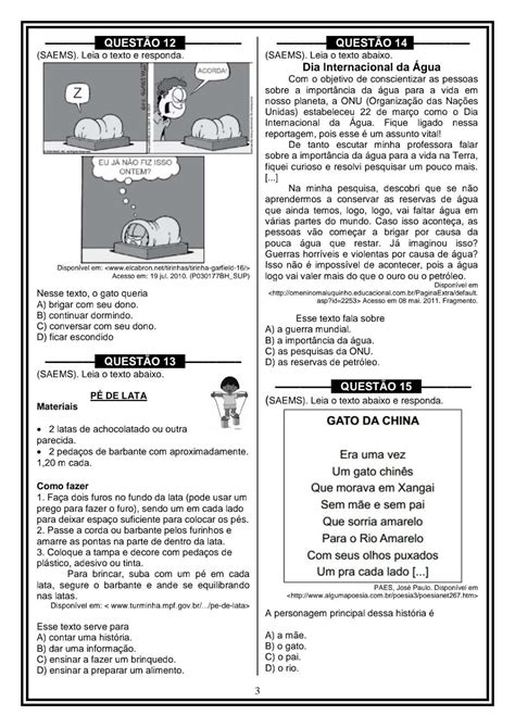 Simulado De Portugues Com Gabarito Ensino Fundamental