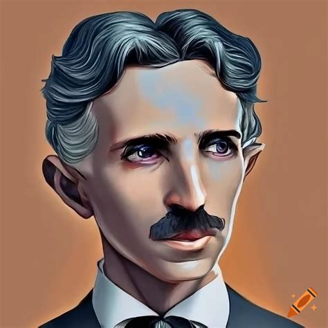 Portrait Of Nikola Tesla In Orange Pencil