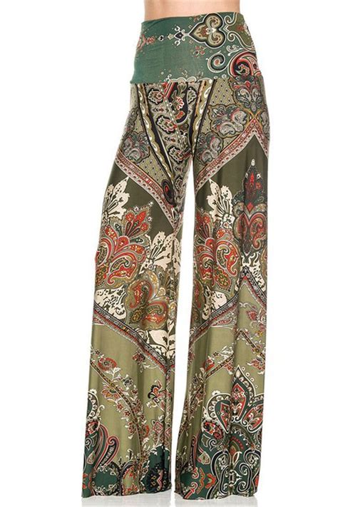 High Waist Fold Over Wide Leg Gaucho Palazzo Pants Emerald Bohemian Hippie Clothes Hippie