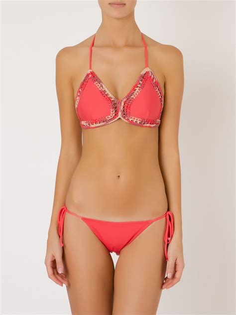 Cómpralo ya Brigitte Crochet Triangle Bikini Set Coral crochet