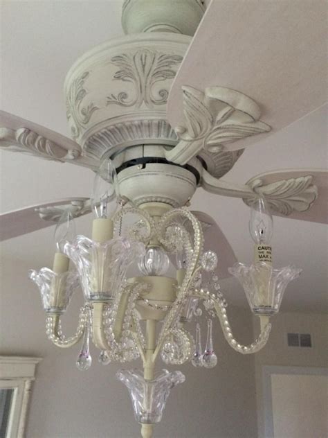 Crystal Bead Candelabra Antique White Ceiling Fan Light Kit