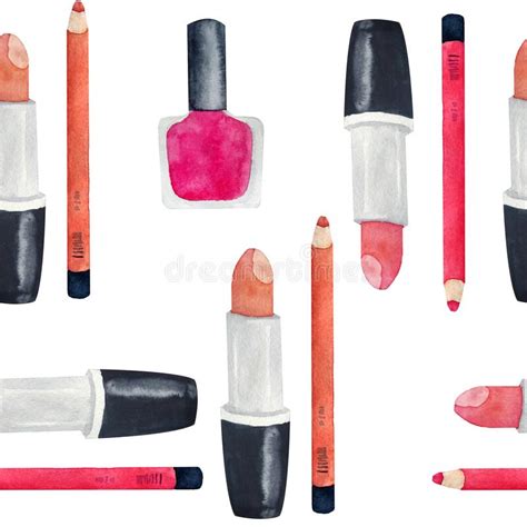 Watercolor Lipsticks Set Fashion Makeup Sketches Vogue Style Beauty