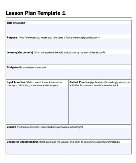 Free Printable Blank Lesson Plan Template Printable Templates