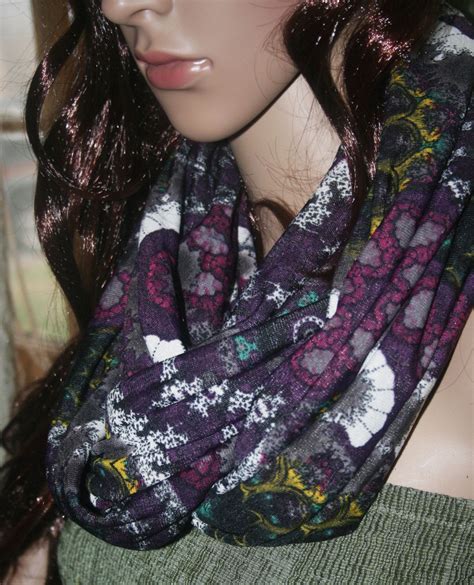 Infinity Scarf Plum Teal Gold Medallion Print Etsy Infinity