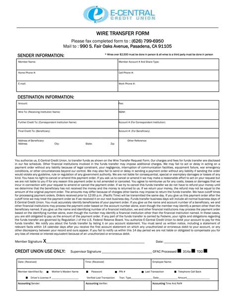 Free Printable Wire Transfer Form Templates Excel Pdf