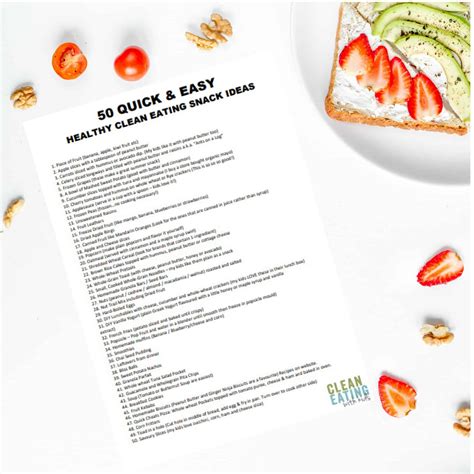 Free Printable 50 Clean Eating Snacks Clean Eating With Kids