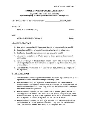 Sample Sperm Donor Agreement Fill And Sign Printable Template Online