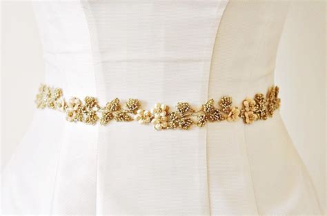 Gold SashFLOWER SASHWedding Dress Sash Gold Bridal