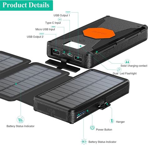 Buy Blavor Solar Charger Five Panels Detachable External Battery 20000mah Portable Power Bank