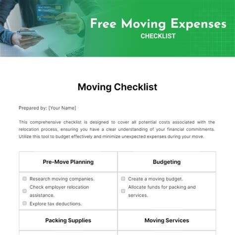 Free Moving Expenses Checklist Template To Edit Online