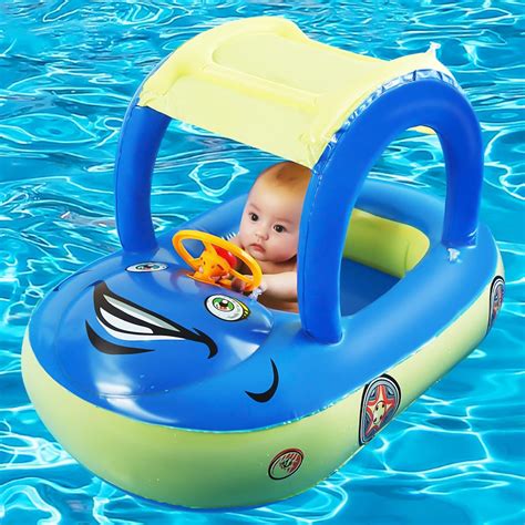 Flotador Inflable para Piscina con Dosel para bebé con Forma de Coche