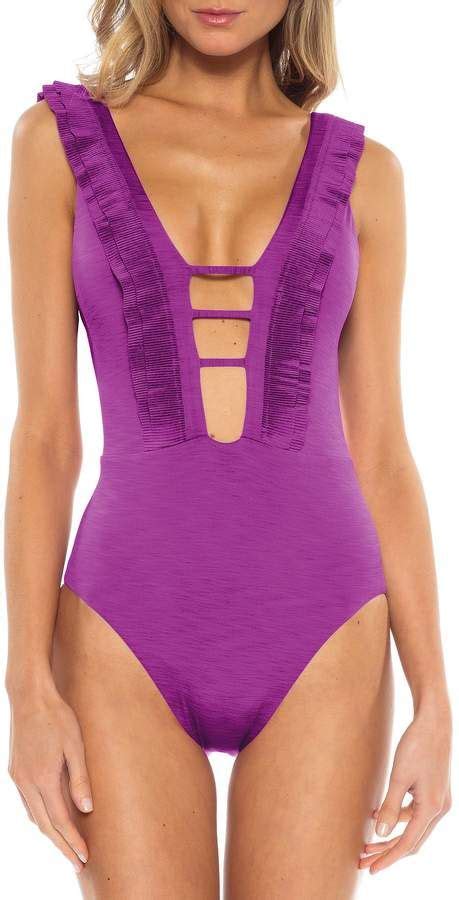 Becca Courtship Plunge Ruffle One Piece Swimsuit