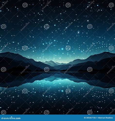 Starry Night Sky Over Mountains And Lake With Stars Reflected In The