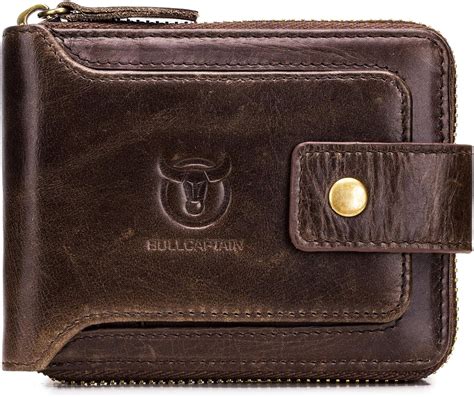 Amazon BULLCAPTAIN Mens Genuine Leather Zipper Wallet RFID