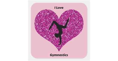 I Love Gymnastics Glitter Heart Sticker Zazzle