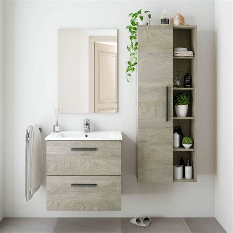 Mueble de Baño Colgante y Espejo Con o Sin Lavabo Roble Alaska