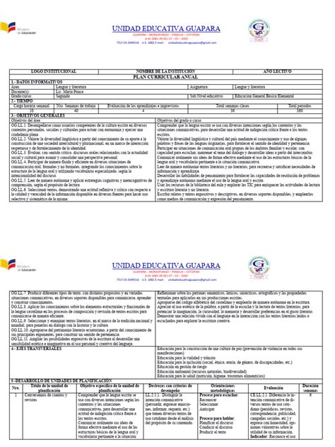 Plan Anual Lengua Descargar Gratis Pdf Aprendizaje Comunicación
